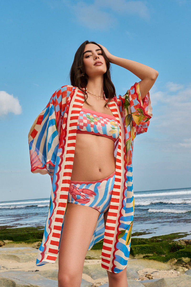 Sia Coverup-Summer Zest viscose georgette resort wear by NOIB in red for women in Singapore