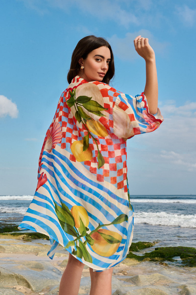 Sia Coverup-Summer Zest viscose georgette resort wear by NOIB in red for women in Singapore