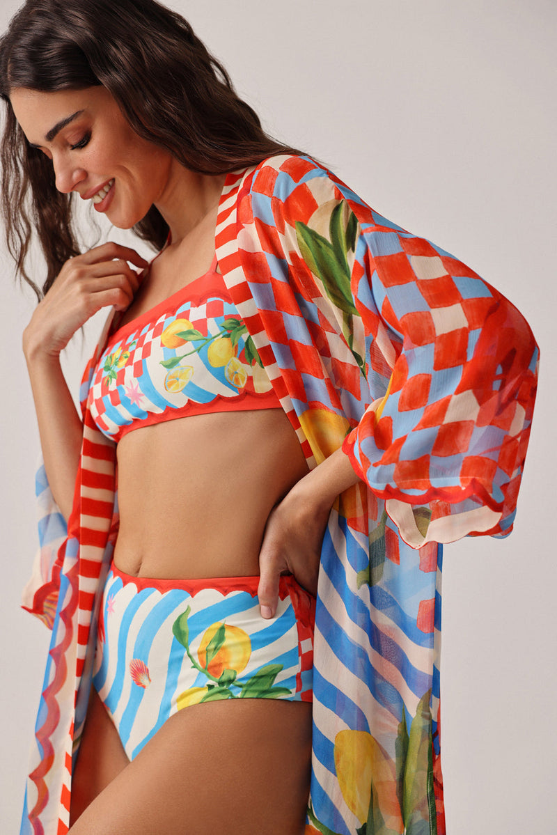 Sia Coverup-Summer Zest viscose georgette resort wear by NOIB in red for women in Singapore