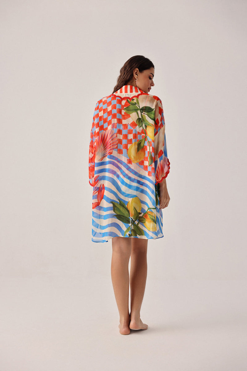 Sia Coverup-Summer Zest viscose georgette resort wear by NOIB in red for women in Singapore