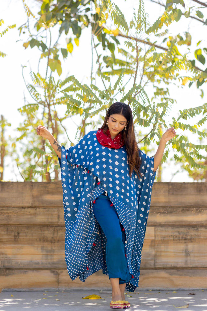 SILK PANTS WITH BEADS-BLUE silk by Dyelogue in blue color for women in Singapore