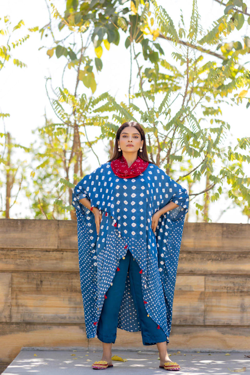 SILK PANTS WITH BEADS-BLUE silk by Dyelogue in blue color for women in Singapore