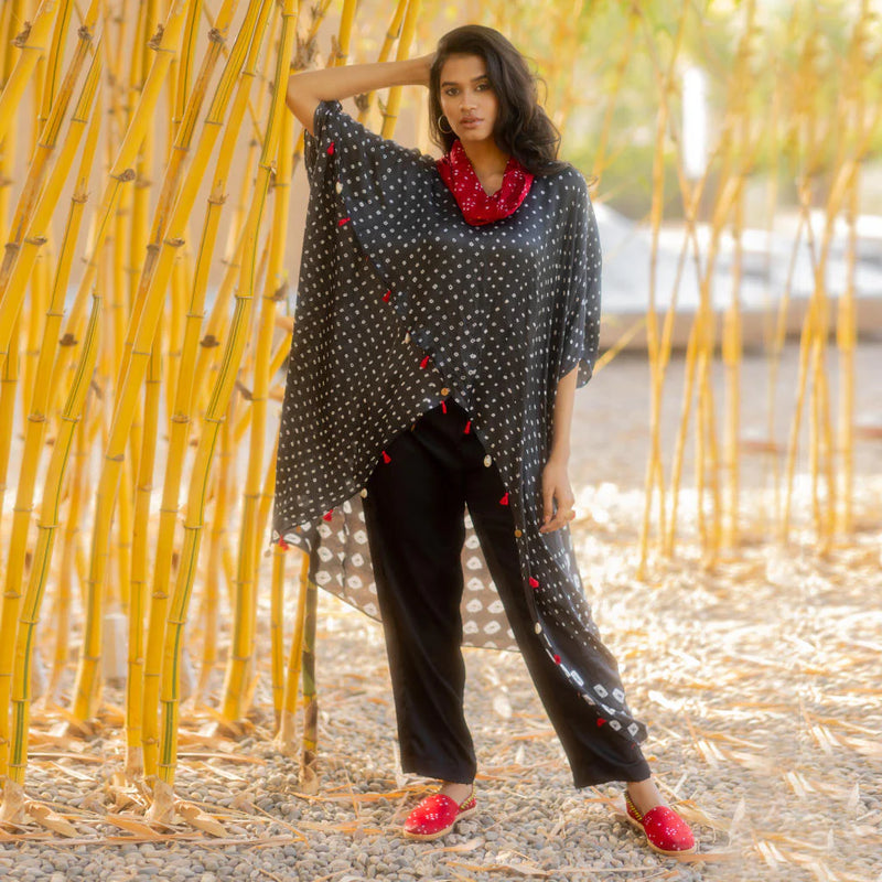 SILK PANTS WITH BEADS-BLACK silk by Dyelogue in black color for women in Singapore