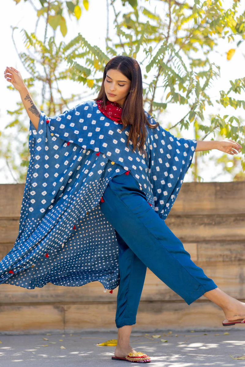 SILK PANTS WITH BEADS-BLUE silk by Dyelogue in blue color for women in Singapore