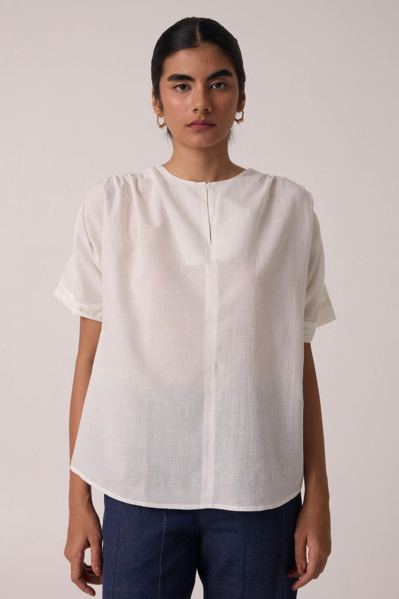 Simone Off White Cotton Top cotton by The Summer House in white color for women in Singapore
