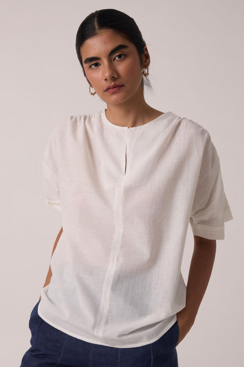 Simone Off White Cotton Top cotton by The Summer House in white color for women in Singapore