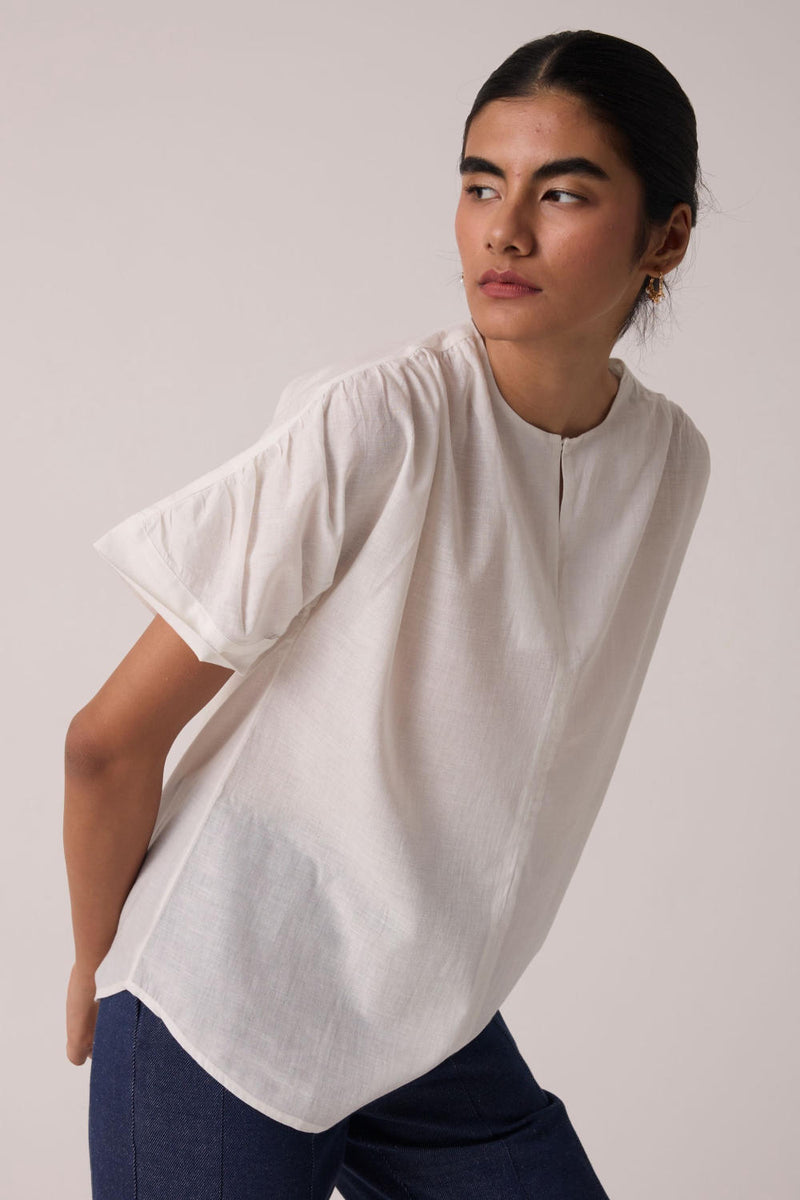Simone Off White Cotton Top cotton by The Summer House in white color for women in Singapore