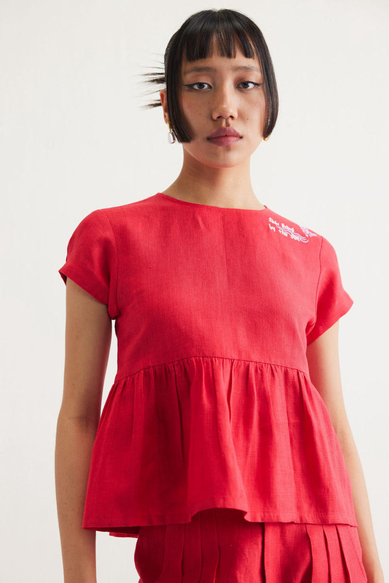 Slow Living Linen Peplum Top