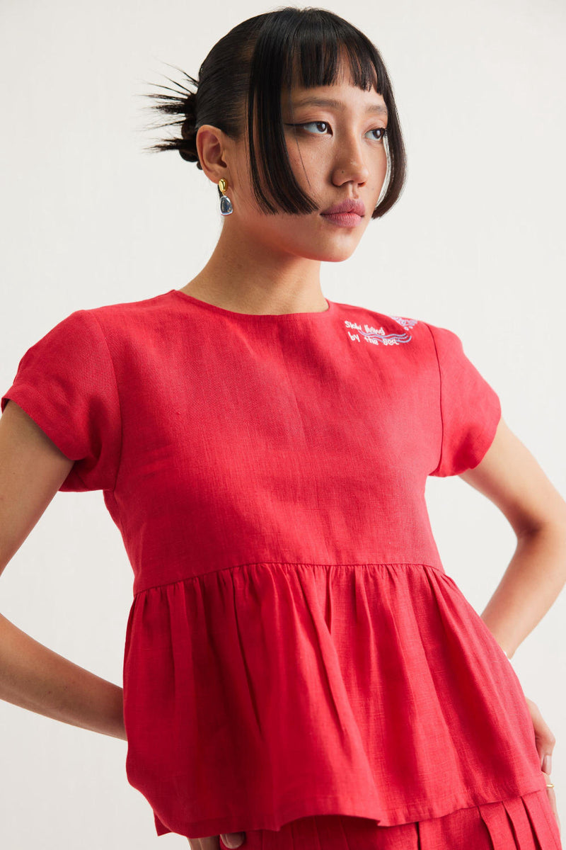 Slow Living Linen Peplum Top