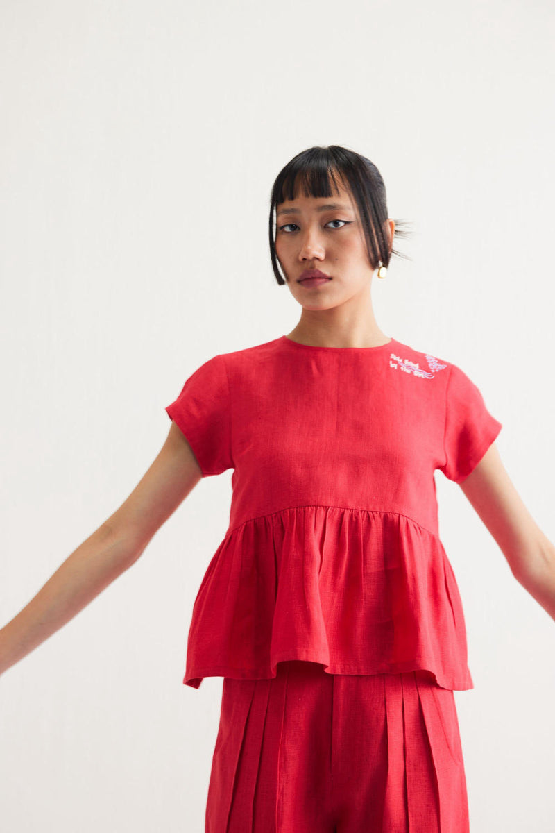 Slow Living Linen Peplum Top