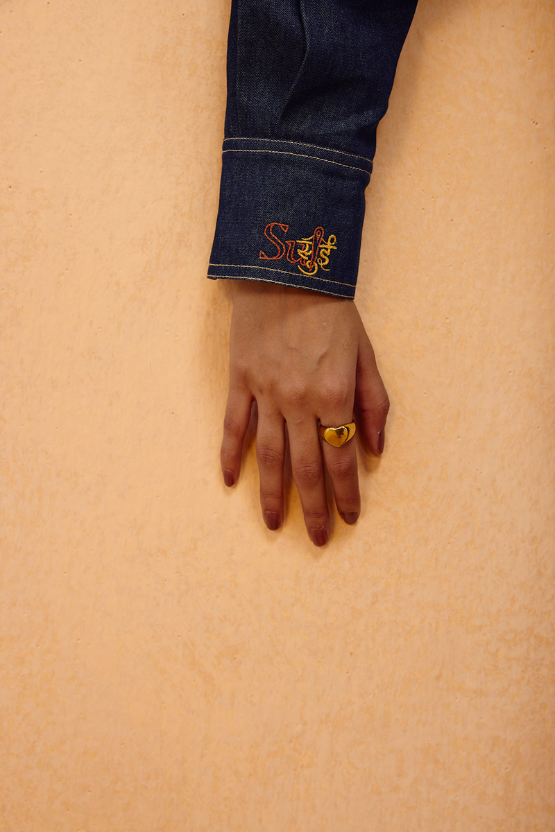 Slow Roots Sustainable Denim Shirt denim top/shirt by SUI in blue for women in Singapore