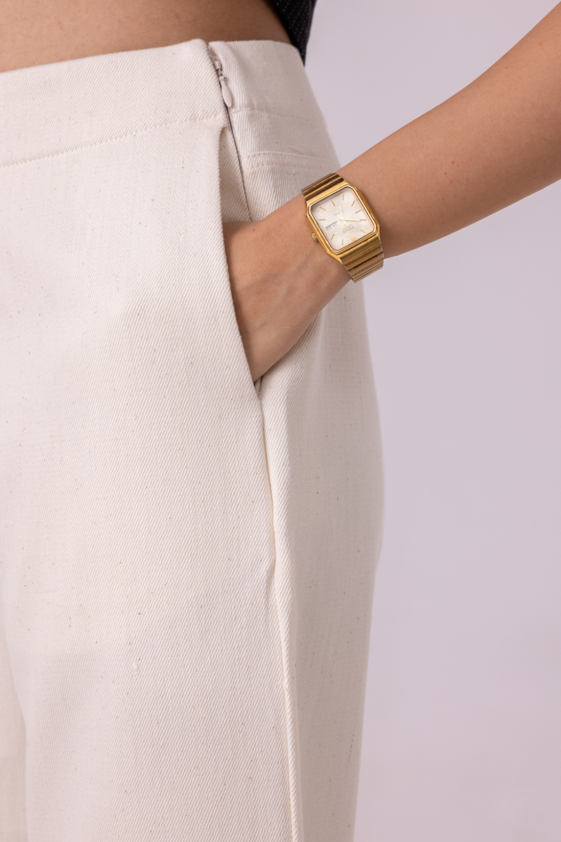 Smith Off White Handwoven Denim Pants khadi denim by The Summer House for women in Singapore