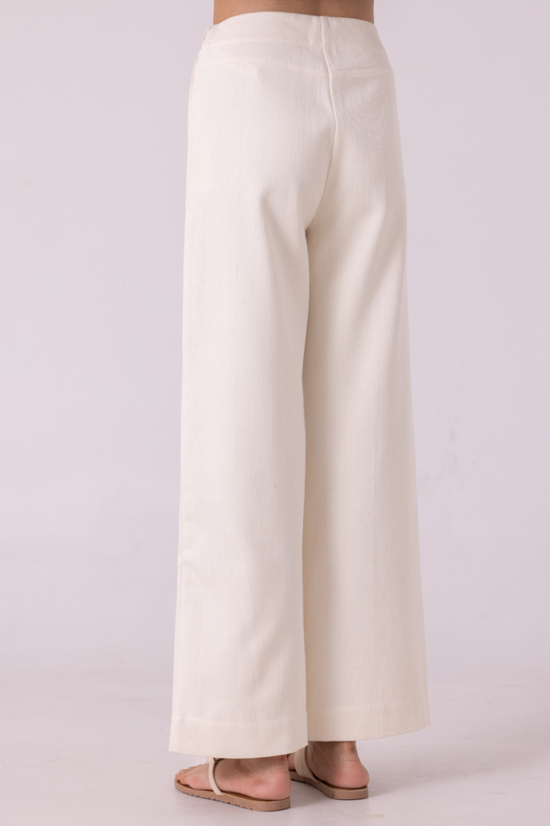 Smith Off White Handwoven Denim Pants khadi denim by The Summer House for women in Singapore
