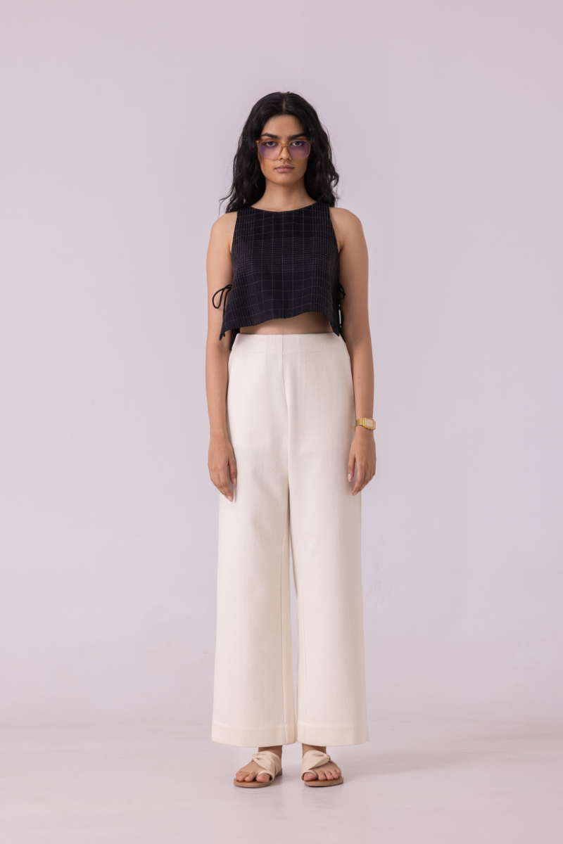 Smith Off White Handwoven Denim Pants khadi denim by The Summer House for women in Singapore