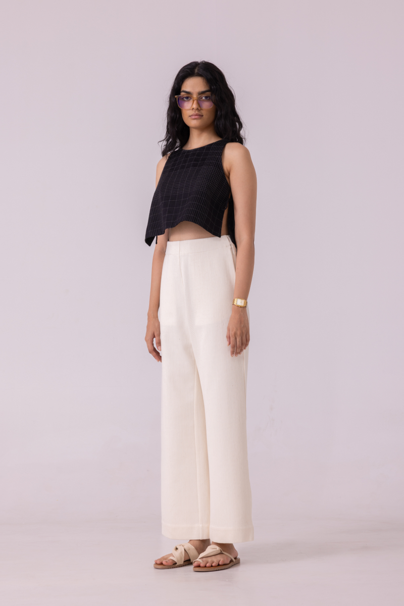Smith Off White Handwoven Denim Pants khadi denim by The Summer House for women in Singapore
