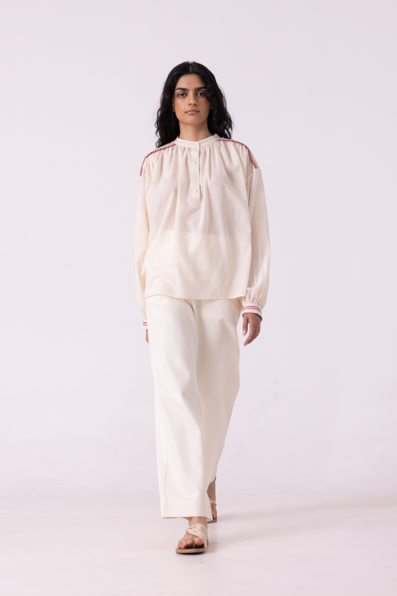 Smith Off White Handwoven Denim Pants khadi denim by The Summer House for women in Singapore