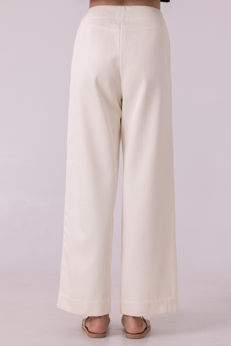 Smith Off White Handwoven Denim Pants khadi denim by The Summer House for women in Singapore