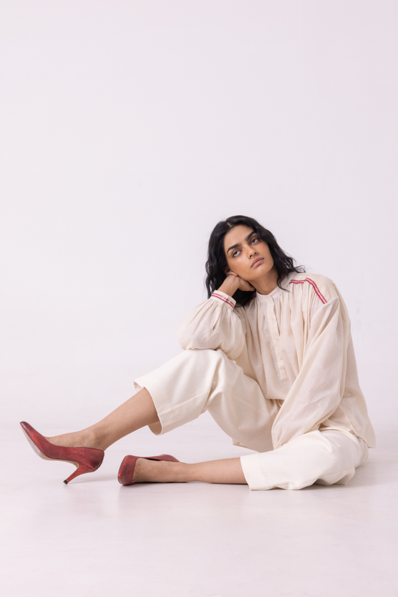 Smith Off White Handwoven Denim Pants khadi denim by The Summer House for women in Singapore