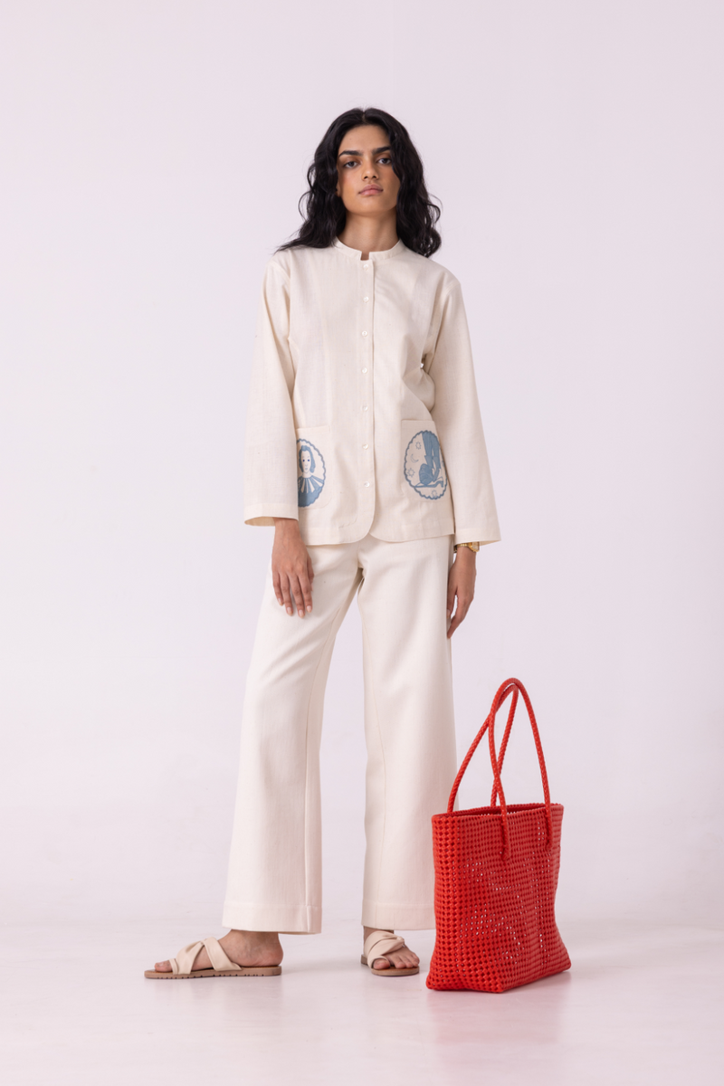 Smith Off White Handwoven Denim Pants khadi denim by The Summer House for women in Singapore