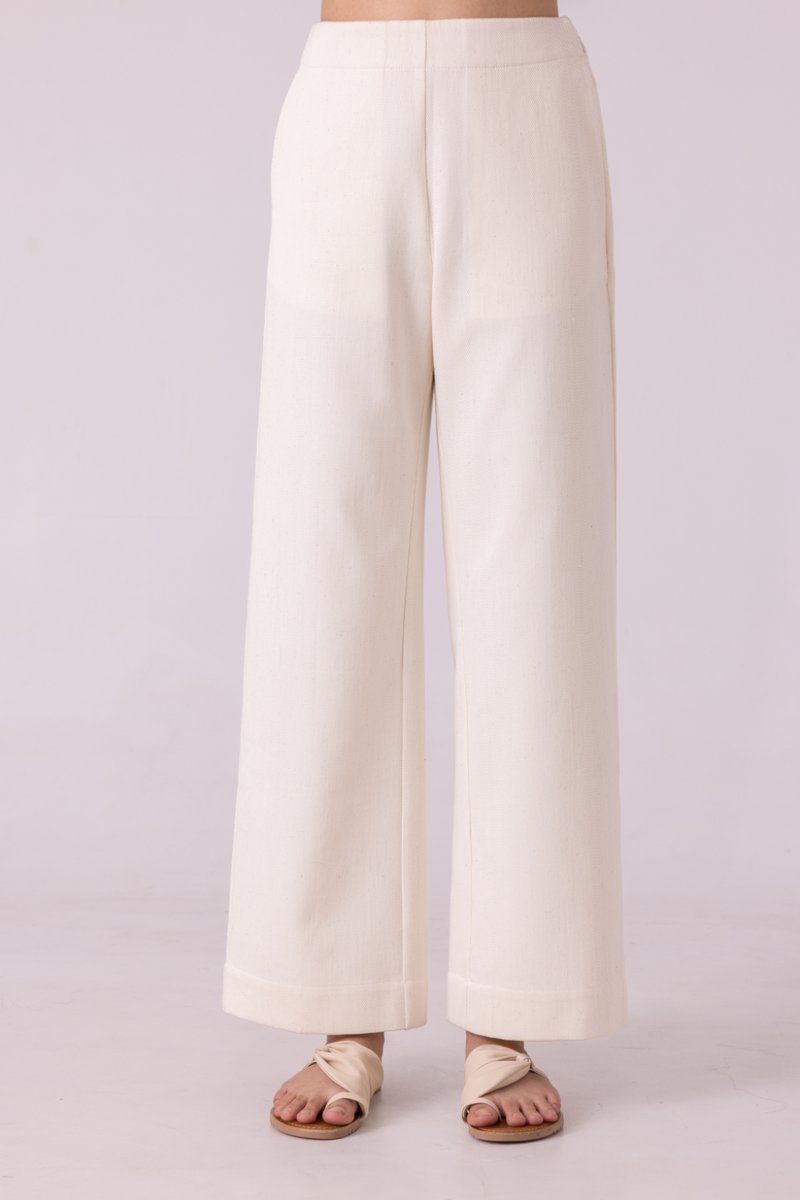 Smith Off White Handwoven Denim Pants khadi denim by The Summer House for women in Singapore