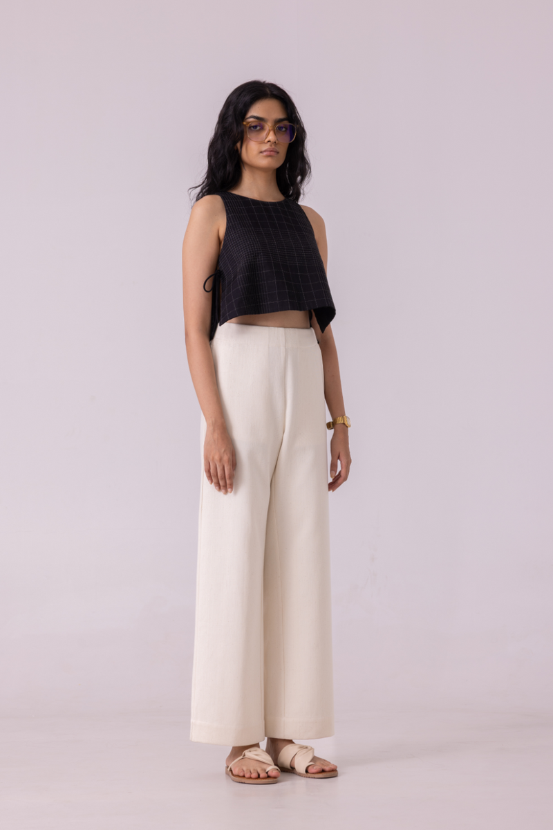 Smith Off White Handwoven Denim Pants khadi denim by The Summer House for women in Singapore