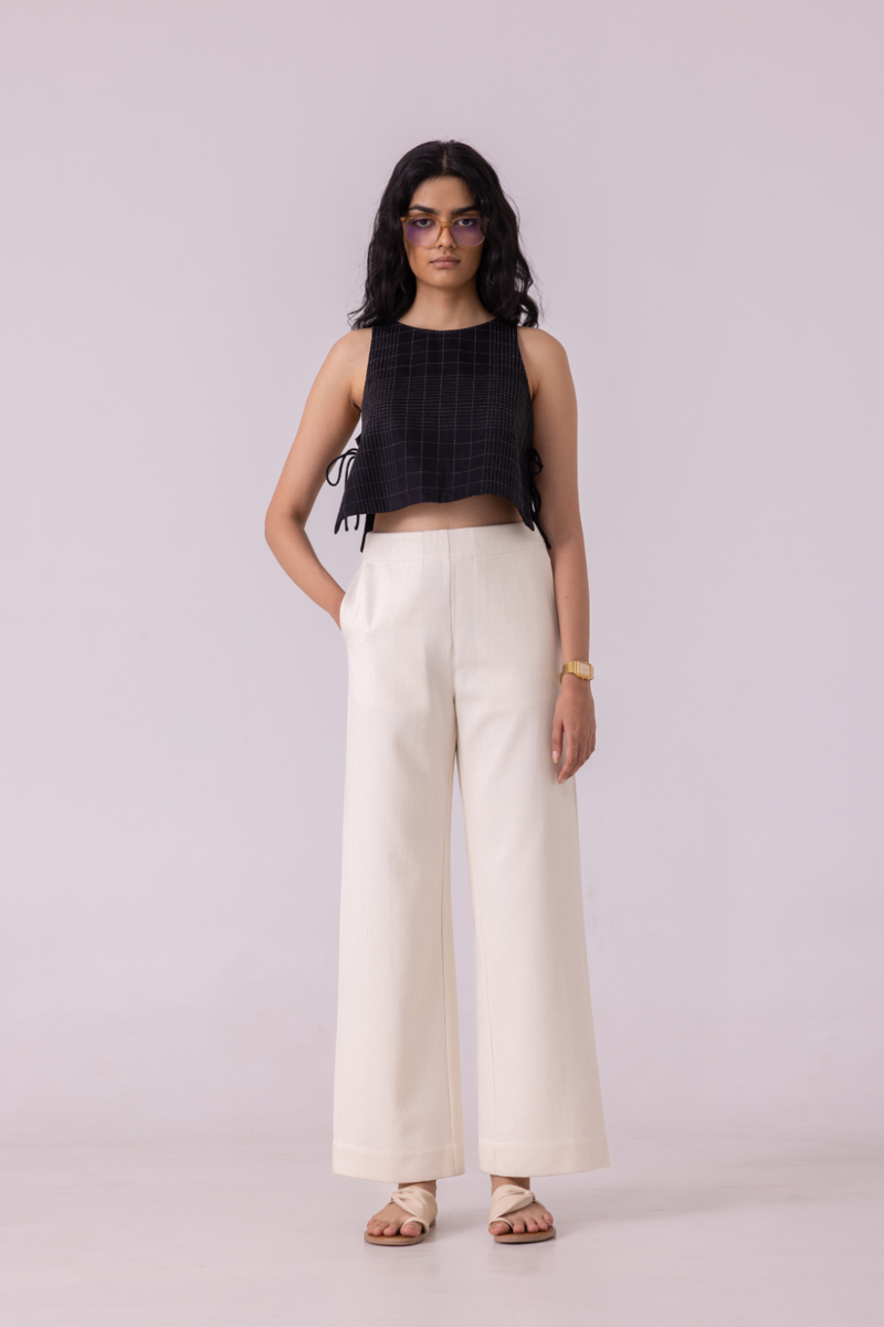 Smith Off White Handwoven Denim Pants khadi denim by The Summer House for women in Singapore