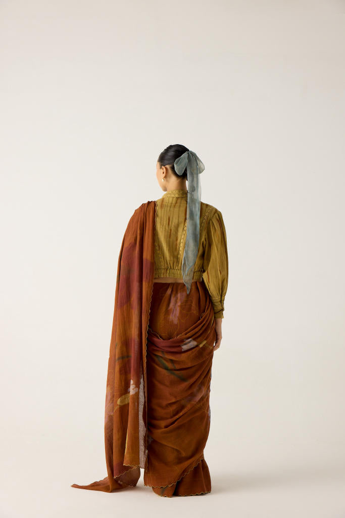 SMOCKED SAREE-FOLIAGE cotton by CORD in multi for women in Singapore