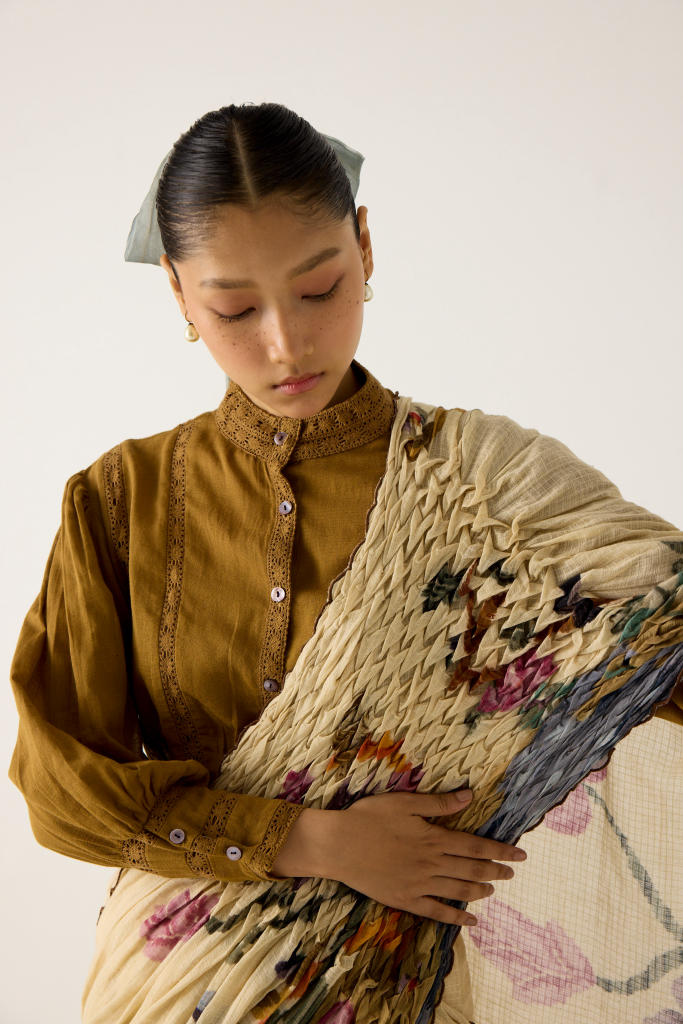 SMOCKED SAREE-SAFARI cotton by CORD in multi for women in Singapore