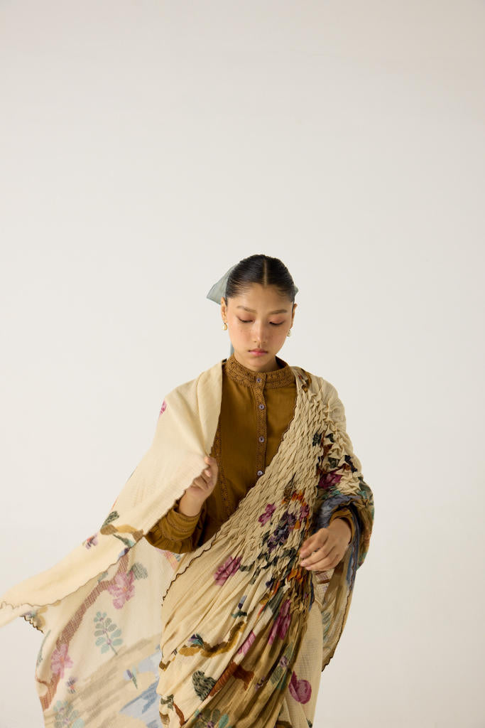 SMOCKED SAREE-SAFARI cotton by CORD in multi for women in Singapore