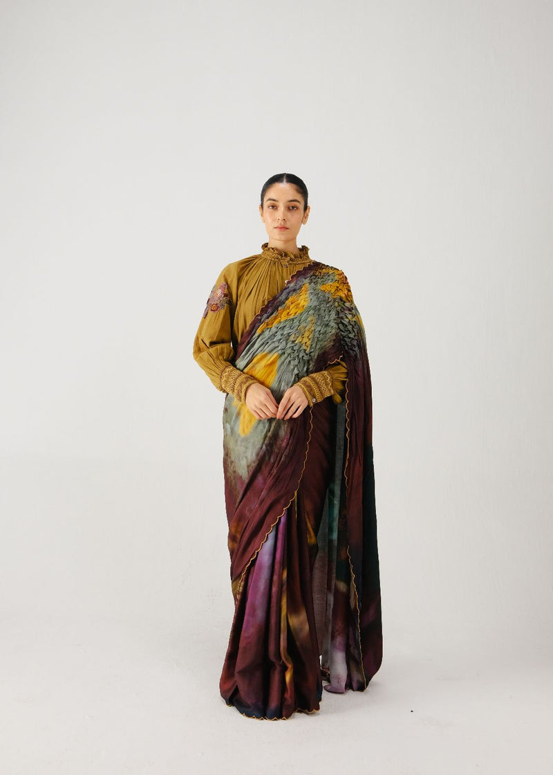 Smocked saree-X-ray satin by CORD for women in Singapore