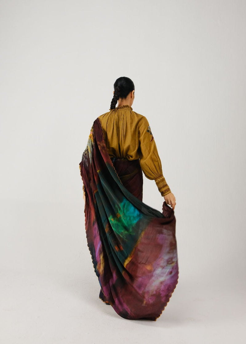Smocked saree-X-ray satin by CORD for women in Singapore