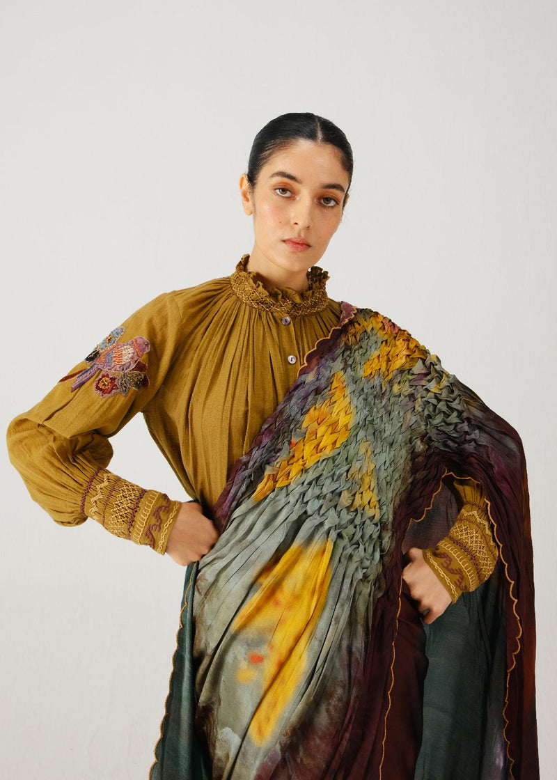 Smocked saree-X-ray satin by CORD for women in Singapore