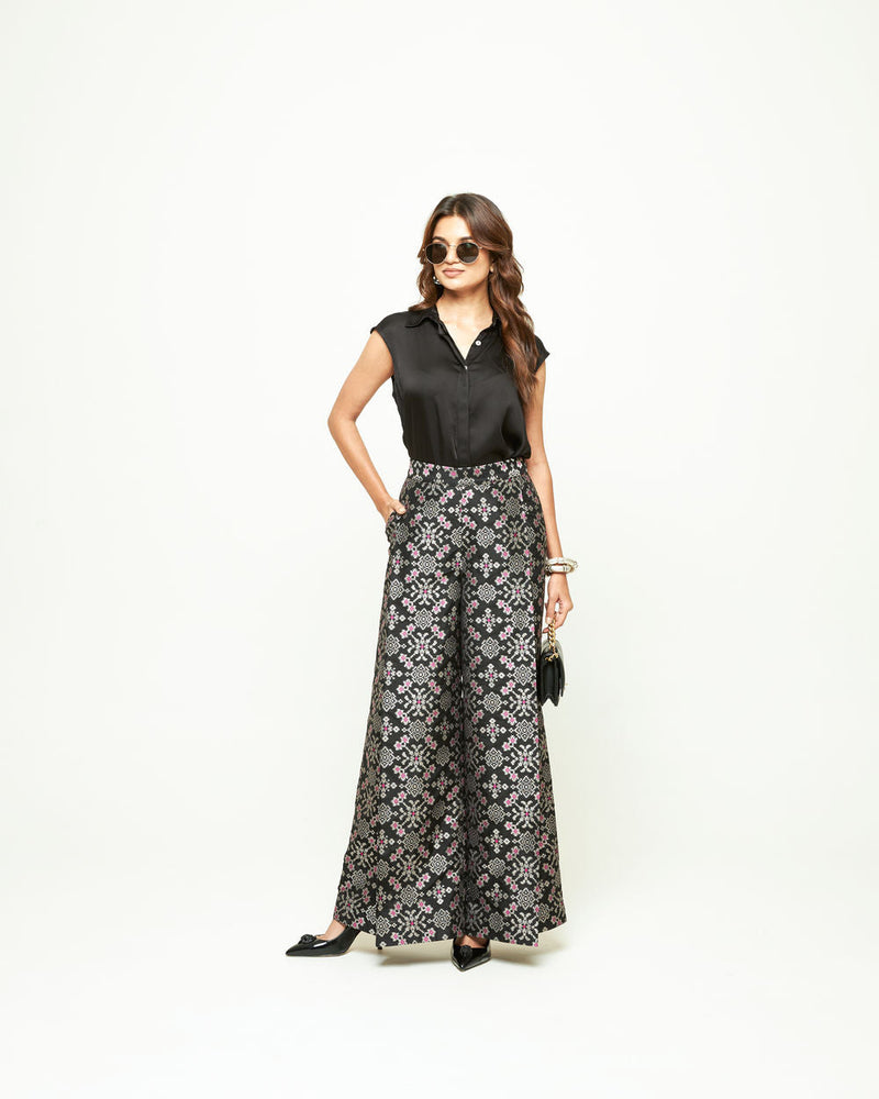 Meena Brocade Pant Set-Black silk and modal satin indo-western by SOBARIKO in black for women in Singapore