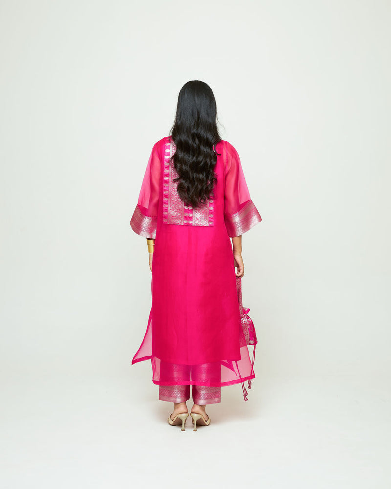 Mehar Pink Organza Tunic Set organza, silk kurta/kurta set by SOBARIKO for women in Singapore