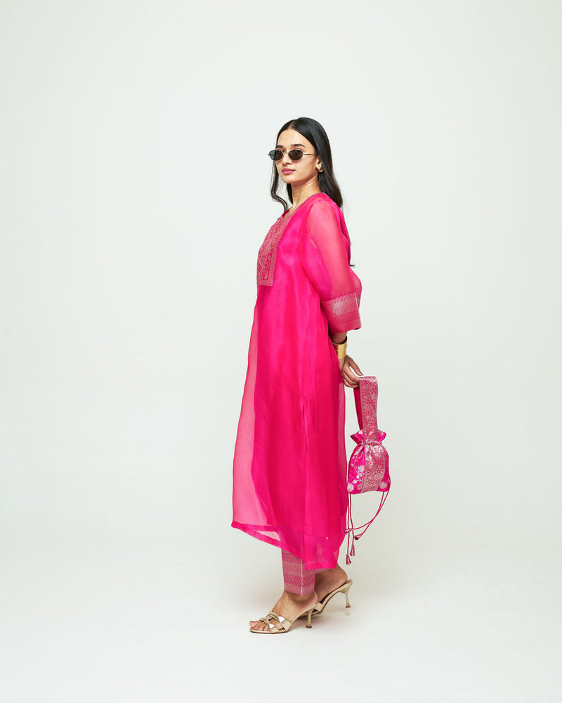 Mehar Pink Organza Tunic Set organza, silk kurta/kurta set by SOBARIKO for women in Singapore
