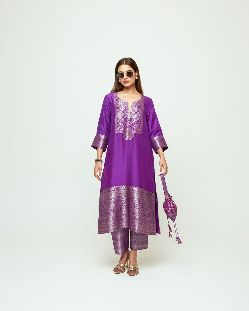Meher Purple Tunic Set silk ,organza kurta/kurta set by SOBARIKO in purple for women in Singapore