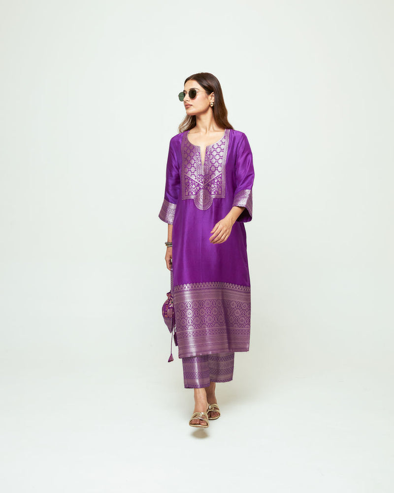 Meher Purple Tunic Set silk ,organza kurta/kurta set by SOBARIKO in purple for women in Singapore