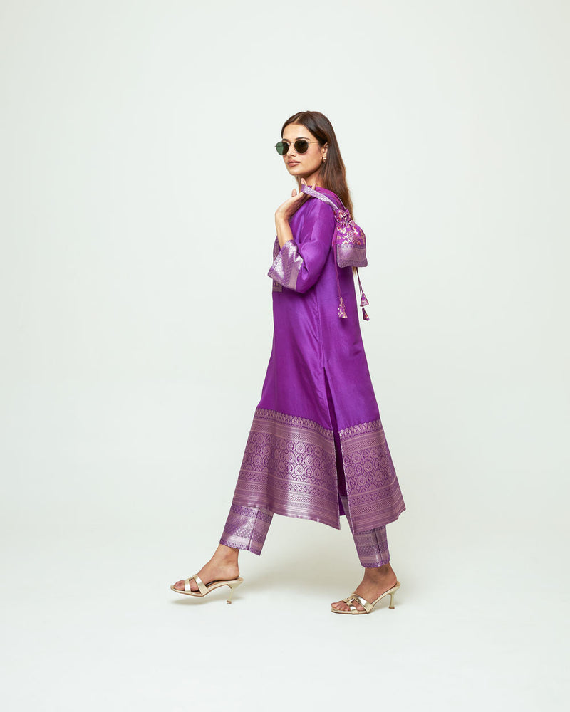 Meher Purple Tunic Set silk ,organza kurta/kurta set by SOBARIKO in purple for women in Singapore
