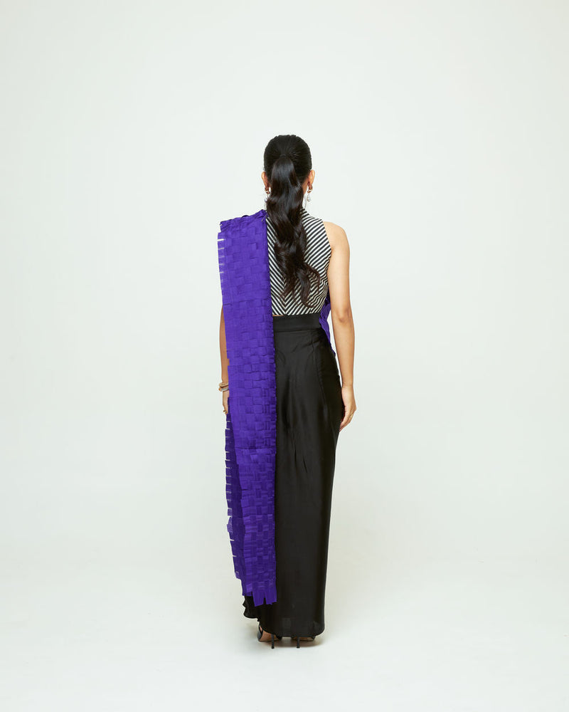 Isa Textured Saree Skirt Set-Ultramarine organza, modal satin saree by SOBARIKO in black for women in Singapore