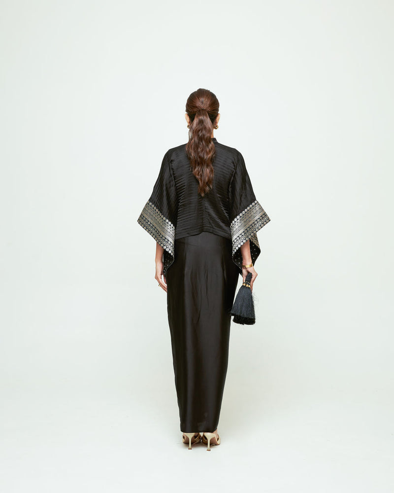 Prana-Pleated Top Set-Black silk, modal satin indo-western by SOBARIKO in black for women in Singapore