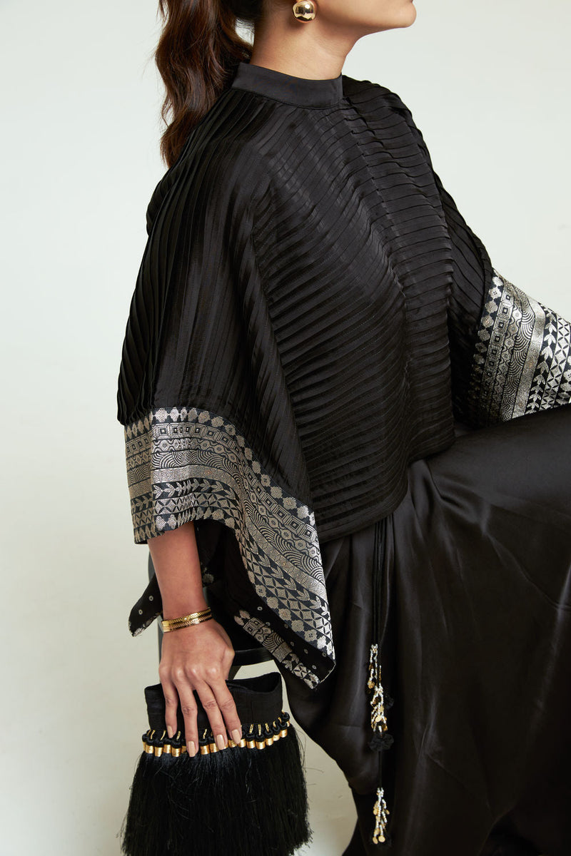 Prana-Pleated Top Set-Black silk, modal satin indo-western by SOBARIKO in black for women in Singapore