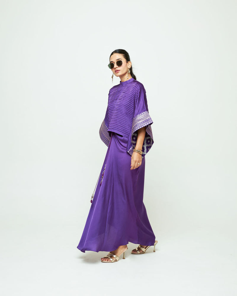 Prana-Pleated Top Set-Purple silk, modal satin indo-western by SOBARIKO in purple for women in Singapore