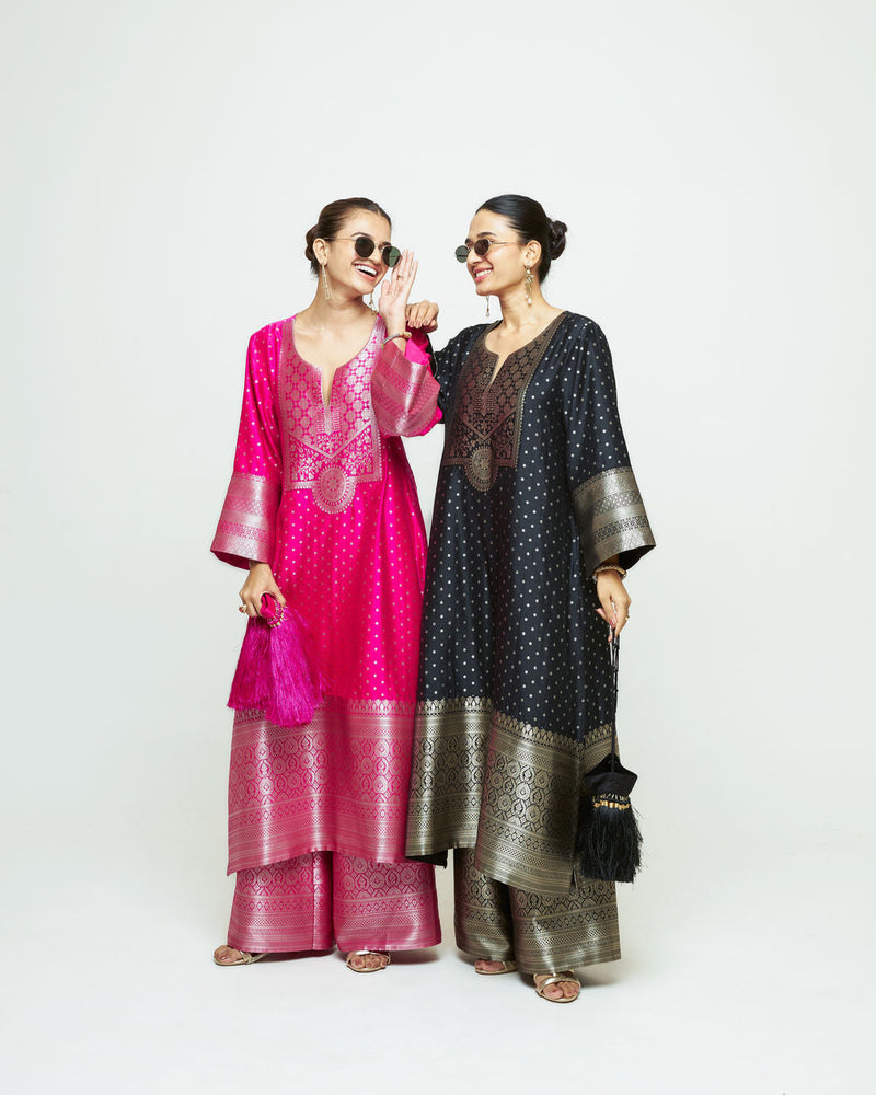 Noor-Contemporary Brocade Kurta With Pants-Pink silk kurta/kurta set by SOBARIKO in pink for women in Singapore