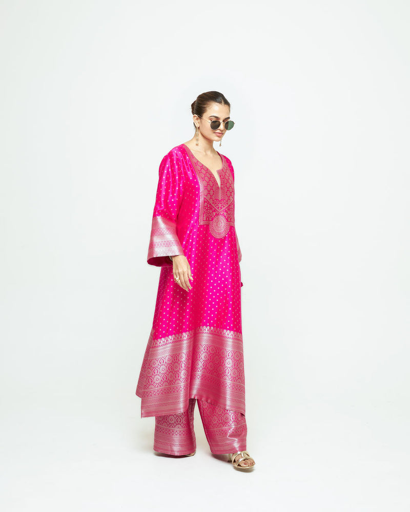 Noor-Contemporary Brocade Kurta With Pants-Pink silk kurta/kurta set by SOBARIKO in pink for women in Singapore