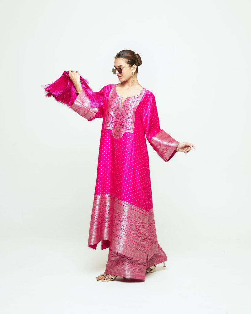 Noor-Contemporary Brocade Kurta With Pants-Pink silk kurta/kurta set by SOBARIKO in pink for women in Singapore