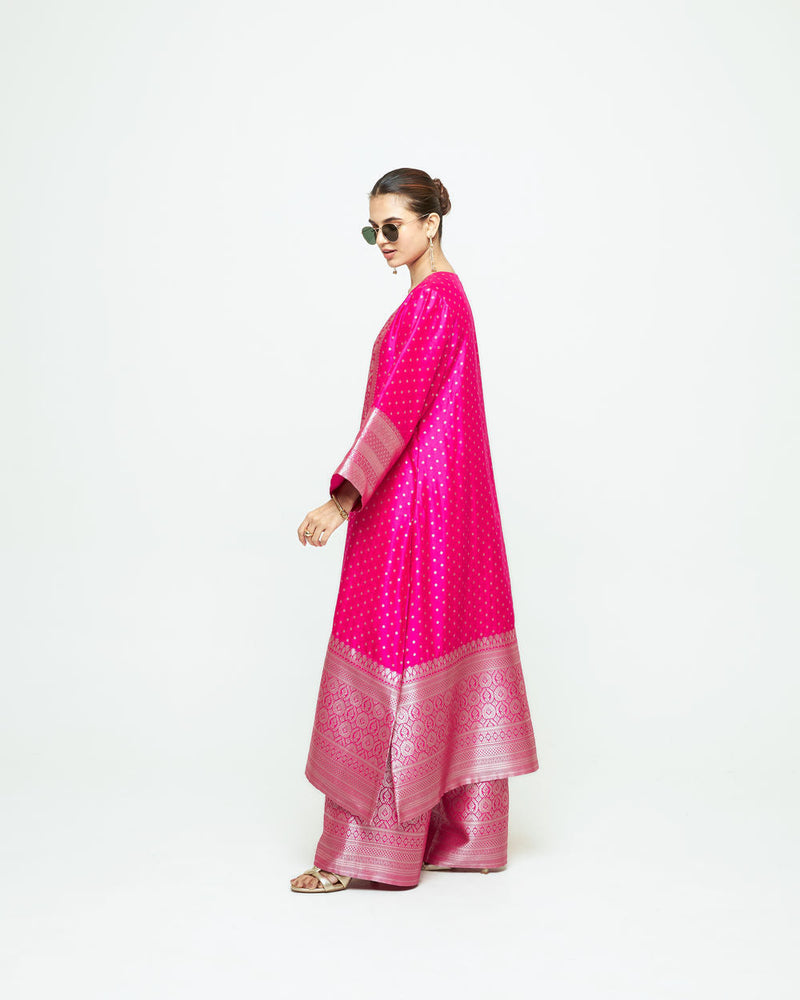 Noor-Contemporary Brocade Kurta With Pants-Pink silk kurta/kurta set by SOBARIKO in pink for women in Singapore