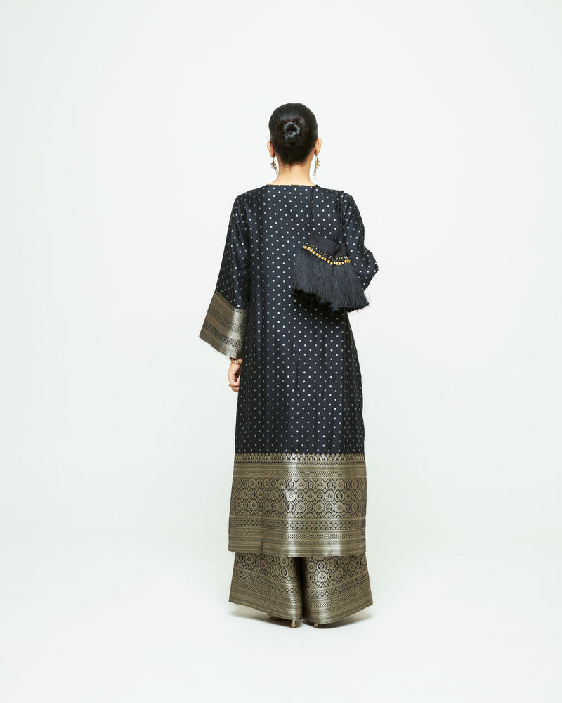 Noor-Contemporary Brocade Kurta With Pants-Black silk kurta/kurta set by SOBARIKO in black for women in Singapore