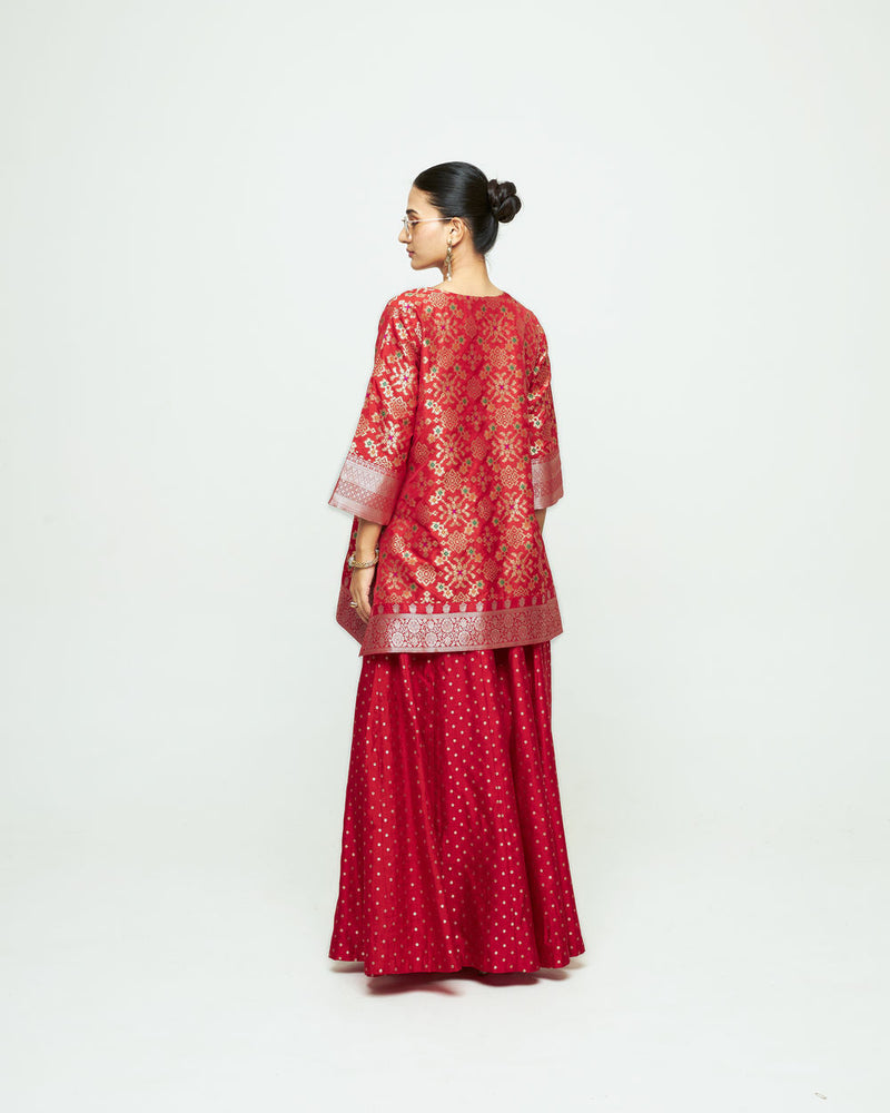 Meena Red Kurta Sharara Set silk kurta/kurta set by SOBARIKO in red for women in Singapore