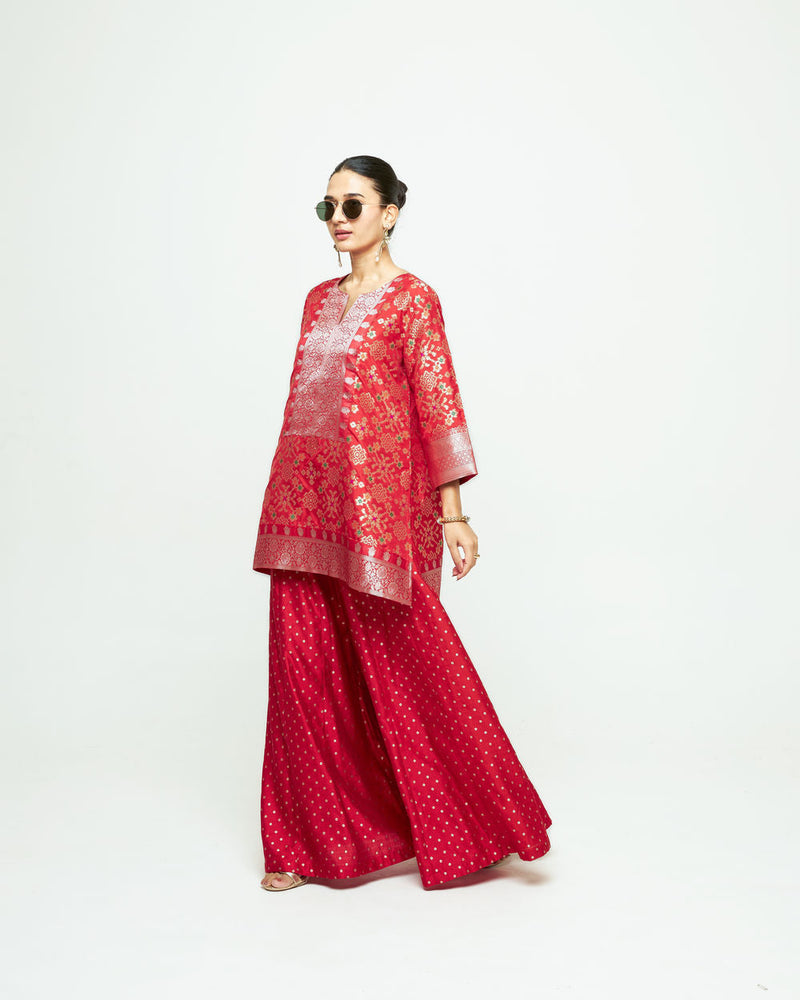 Meena Red Kurta Sharara Set silk kurta/kurta set by SOBARIKO in red for women in Singapore
