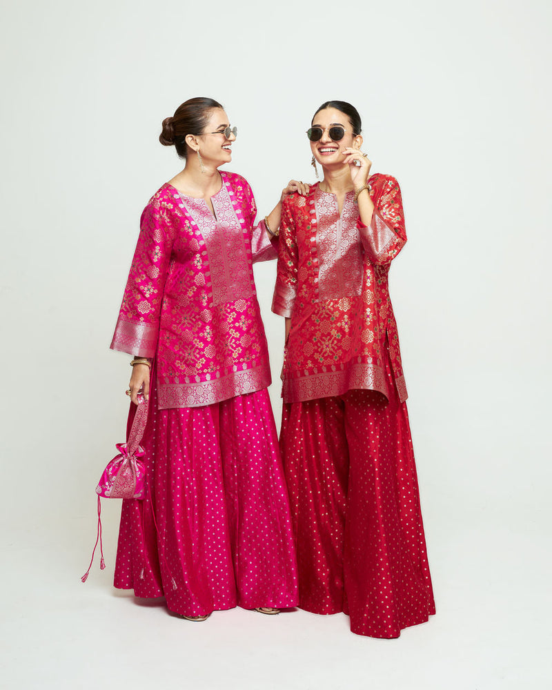 Meena Pink Kurta Sharara Set silk kurta/kurta set by SOBARIKO in pink for women in Singapore